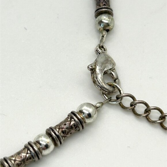 Vintage Napier Silver-Tone Beaded Necklace Textured Cylindrical Metal Beads 18" - Picture 5 of 10